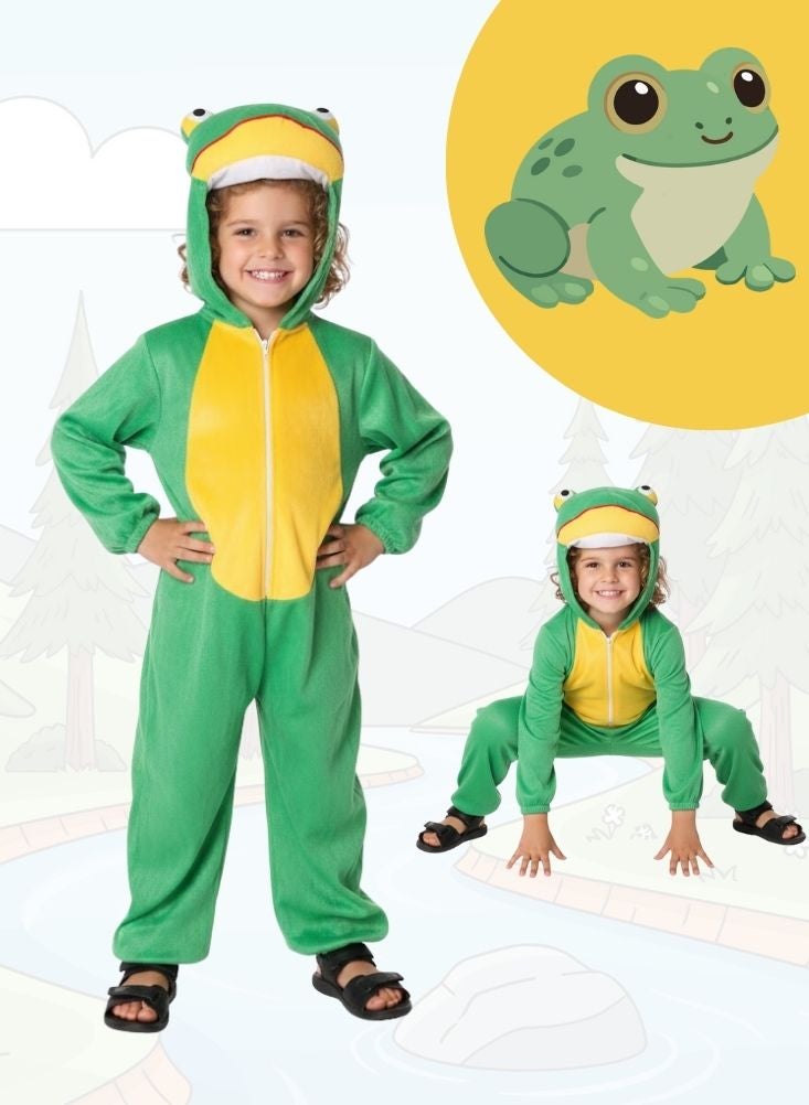 بريميم زي تنكري للأطفال على شكل ضفدع - زي تنكري أخضر على شكل ضفدع كرتوني للأطفال، مناسب لحفلات الحيوانات وأوقات اللعب - Image 1